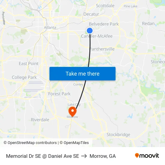 Memorial Dr SE @ Daniel Ave SE to Morrow, GA map