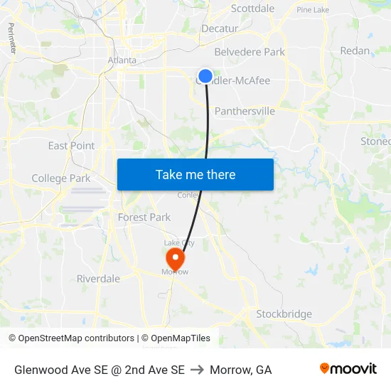 Glenwood Ave SE @ 2nd Ave SE to Morrow, GA map
