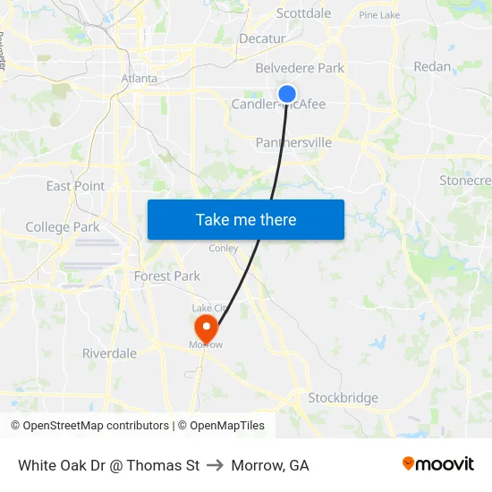 White Oak Dr @ Thomas St to Morrow, GA map