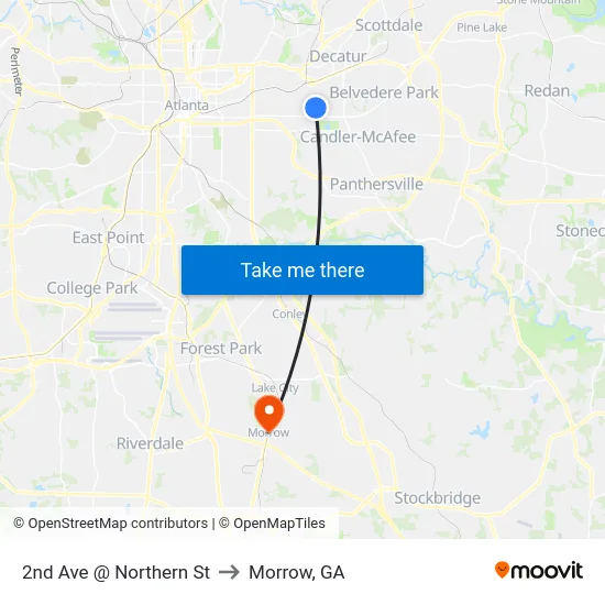 2nd Ave @ Northern St to Morrow, GA map