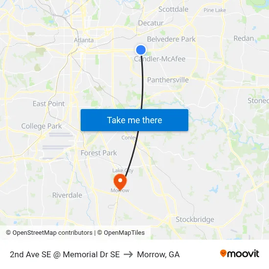 2nd Ave SE @ Memorial Dr SE to Morrow, GA map