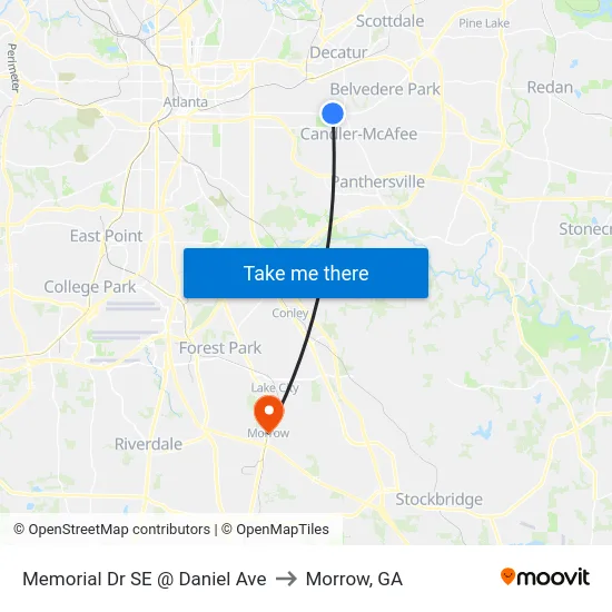 Memorial Dr SE @ Daniel Ave to Morrow, GA map
