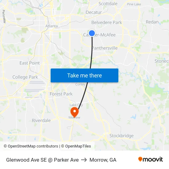Glenwood Ave SE @ Parker Ave to Morrow, GA map