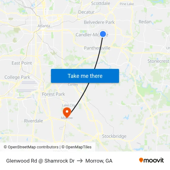 Glenwood Rd @ Shamrock Dr to Morrow, GA map
