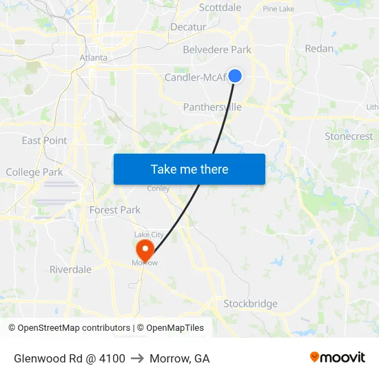 Glenwood Rd @ 4100 to Morrow, GA map