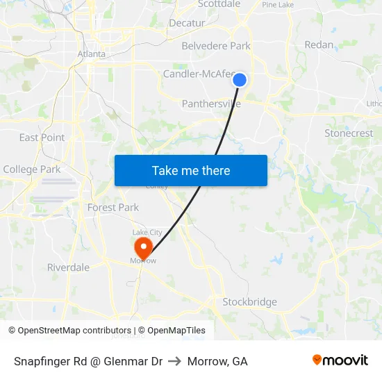 Snapfinger Rd @ Glenmar Dr to Morrow, GA map