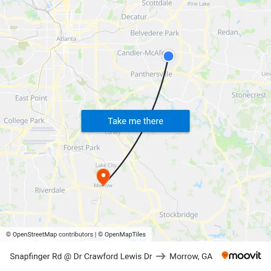 Snapfinger Rd @ Dr Crawford Lewis Dr to Morrow, GA map