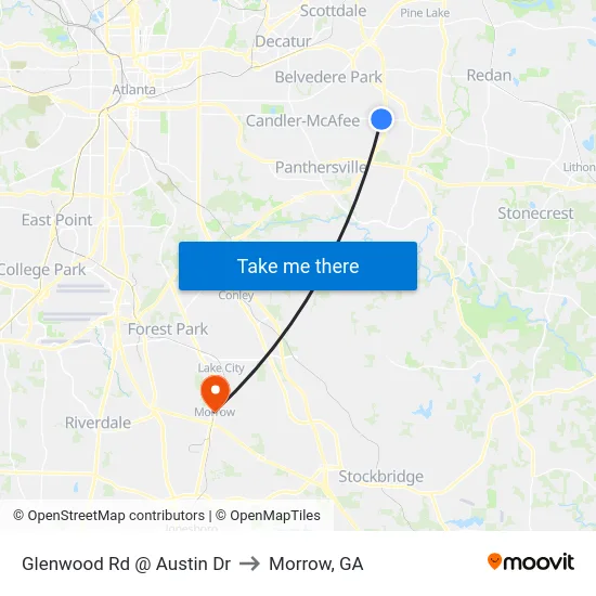 Glenwood Rd @ Austin Dr to Morrow, GA map