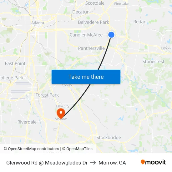 Glenwood Rd @ Meadowglades Dr to Morrow, GA map
