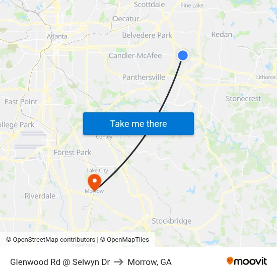 Glenwood Rd @ Selwyn Dr to Morrow, GA map