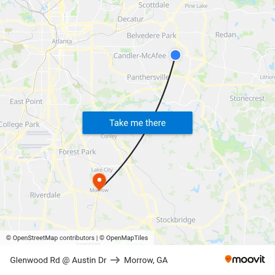 Glenwood Rd @ Austin Dr to Morrow, GA map