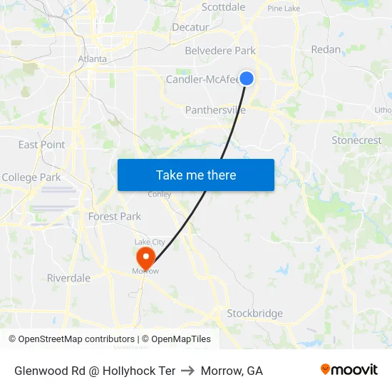 Glenwood Rd @ Hollyhock Ter to Morrow, GA map
