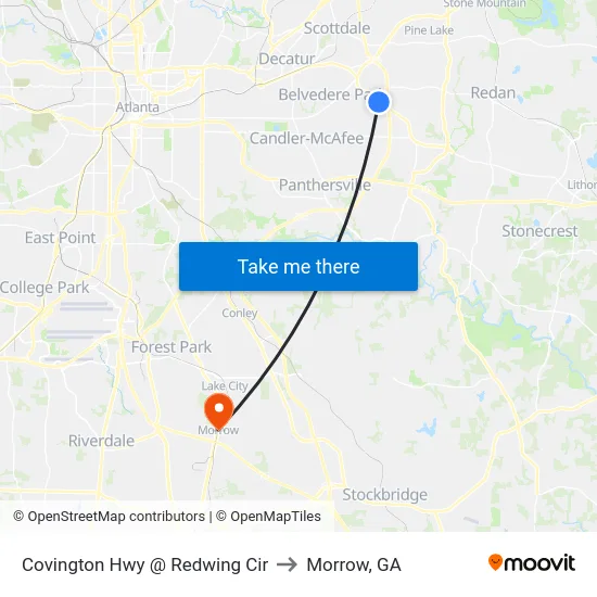 Covington Hwy @ Redwing Cir to Morrow, GA map