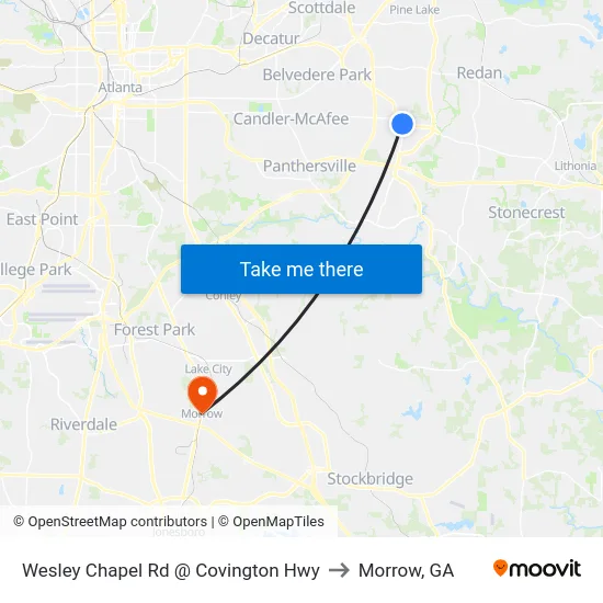 Wesley Chapel Rd @ Covington Hwy to Morrow, GA map