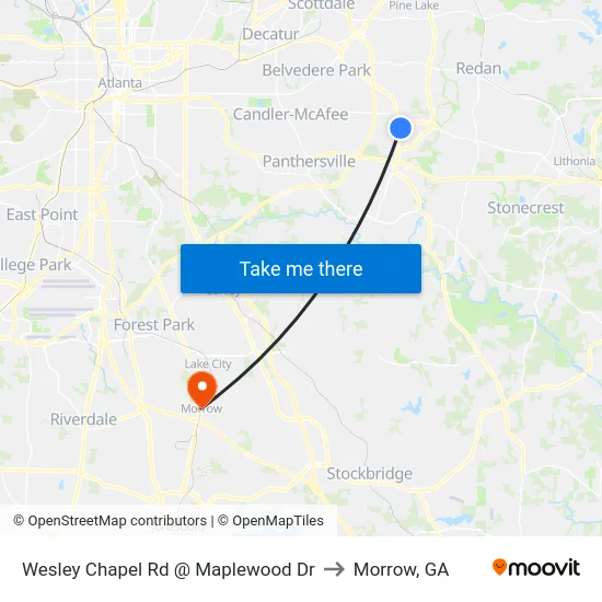 Wesley Chapel Rd @ Maplewood Dr to Morrow, GA map
