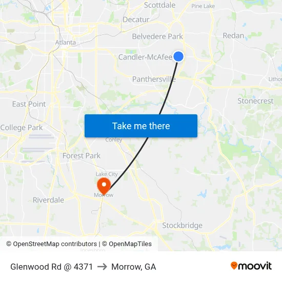 Glenwood Rd @ 4371 to Morrow, GA map