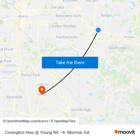 Covington Hwy @ Young Rd to Morrow, GA map