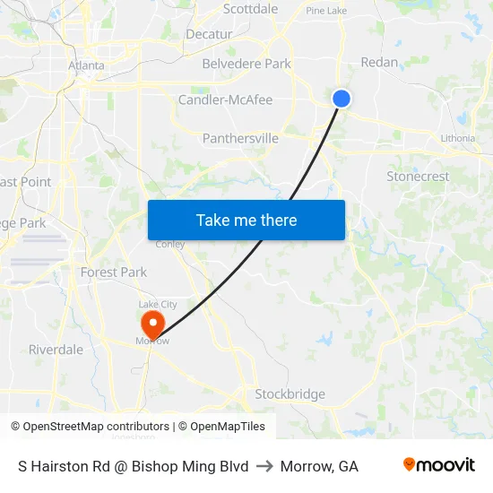 S Hairston Rd @ Bishop Ming Blvd to Morrow, GA map