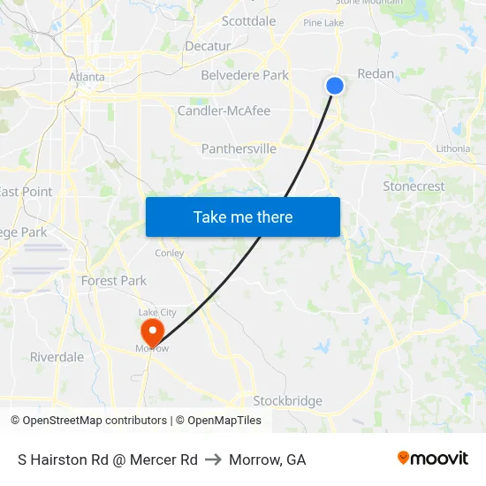 S Hairston Rd @ Mercer Rd to Morrow, GA map