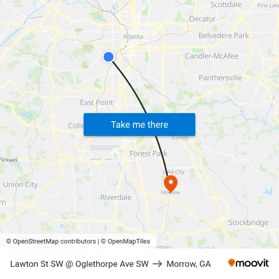 Lawton St SW @ Oglethorpe Ave SW to Morrow, GA map