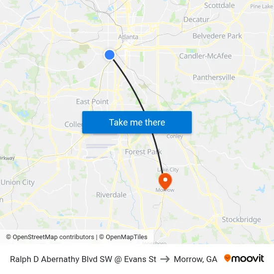 Ralph D Abernathy Blvd SW @ Evans St to Morrow, GA map