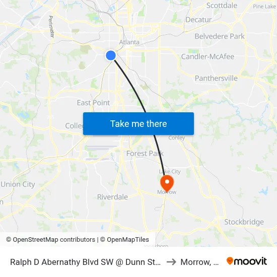 Ralph D Abernathy Blvd SW @ Dunn St SW to Morrow, GA map