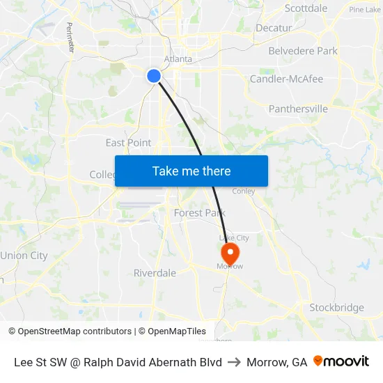 Lee St SW @ Ralph David Abernath Blvd to Morrow, GA map