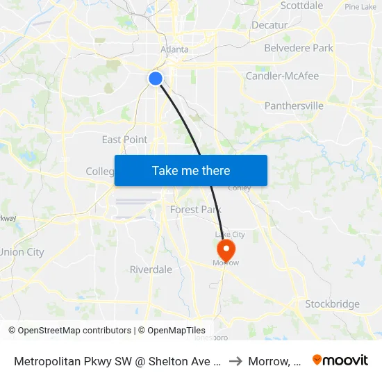 Metropolitan Pkwy SW @ Shelton Ave SW to Morrow, GA map