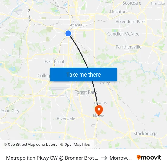 Metropolitan Pkwy SW @ Bronner Bros Way to Morrow, GA map