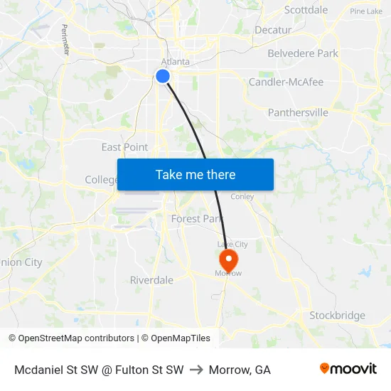 Mcdaniel St SW @ Fulton St SW to Morrow, GA map