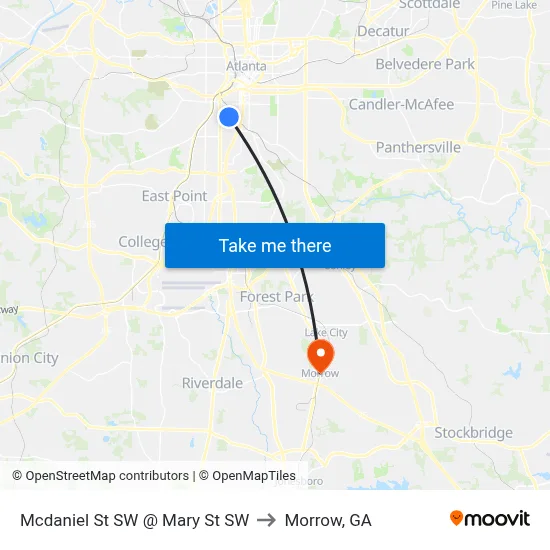 Mcdaniel St SW @ Mary St SW to Morrow, GA map