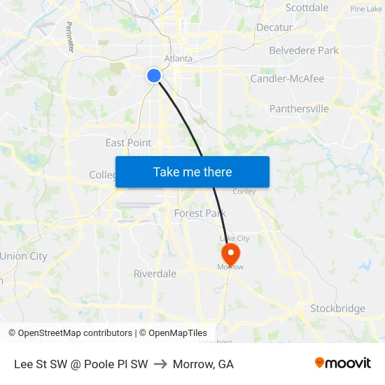 Lee St SW @ Poole Pl SW to Morrow, GA map