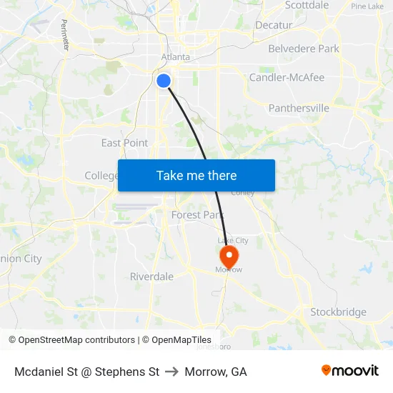 Mcdaniel St @ Stephens St to Morrow, GA map