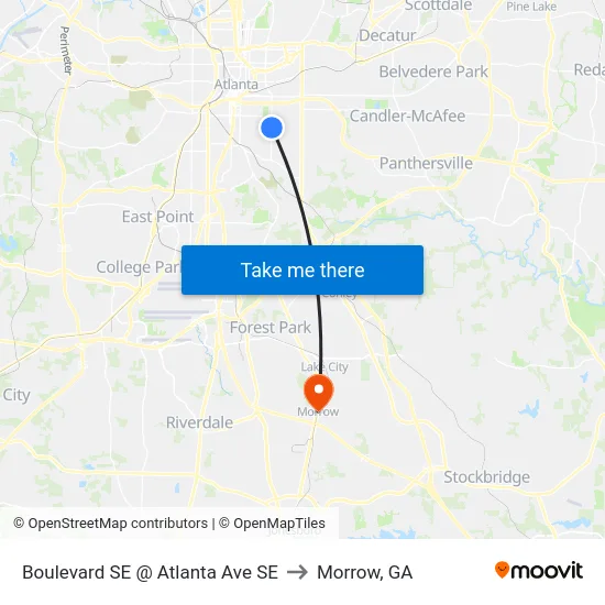 Boulevard SE @ Atlanta Ave SE to Morrow, GA map