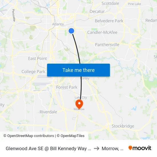 Glenwood Ave SE @ Bill Kennedy Way SE to Morrow, GA map