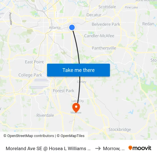 Moreland Ave SE @ Hosea L Williams Dr NE to Morrow, GA map