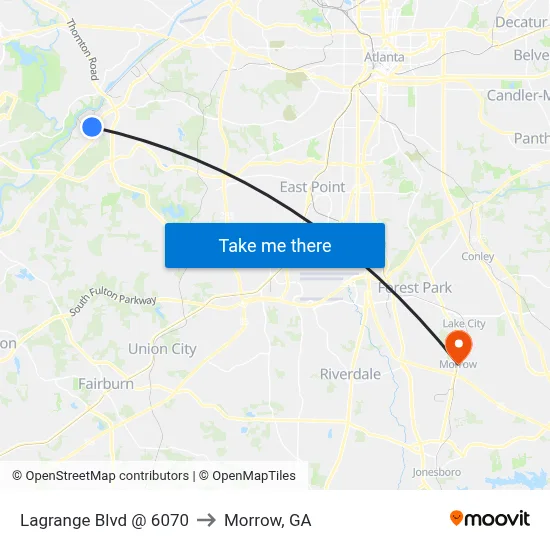 Lagrange Blvd @ 6070 to Morrow, GA map