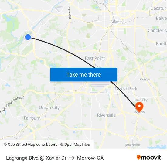 Lagrange Blvd @ Xavier Dr to Morrow, GA map