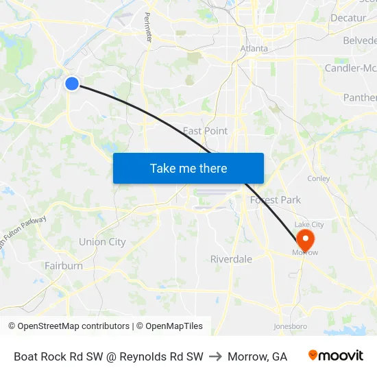 Boat Rock Rd SW @ Reynolds Rd SW to Morrow, GA map