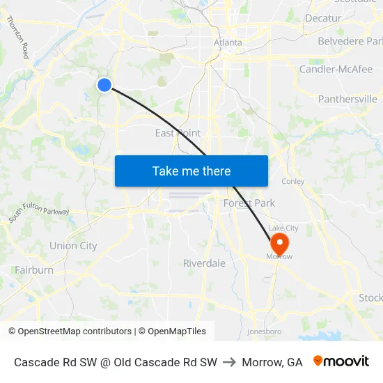 Cascade Rd SW @ Old Cascade Rd SW to Morrow, GA map