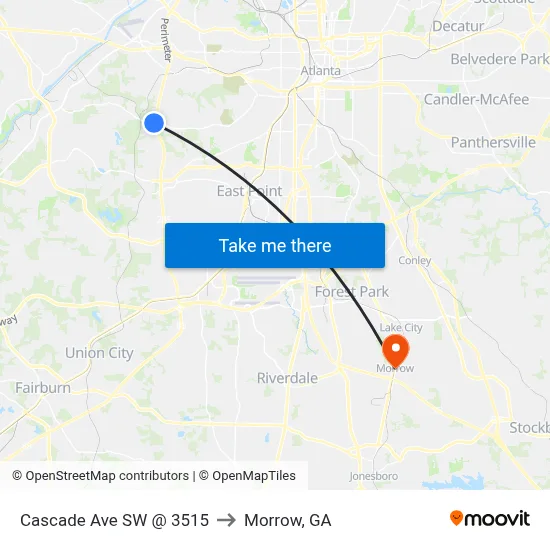 Cascade Ave SW @ 3515 to Morrow, GA map
