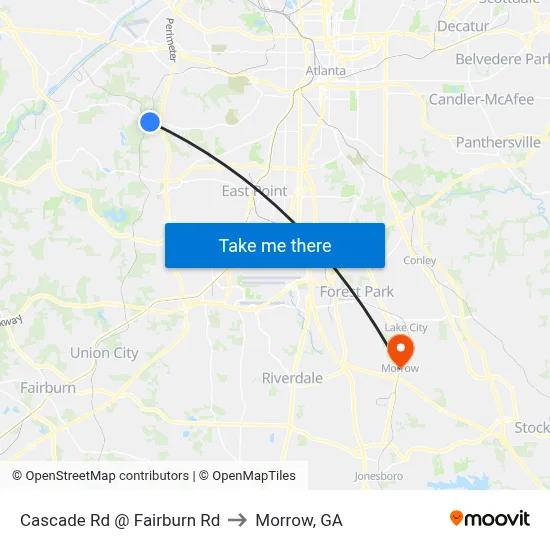 Cascade Rd @ Fairburn Rd to Morrow, GA map
