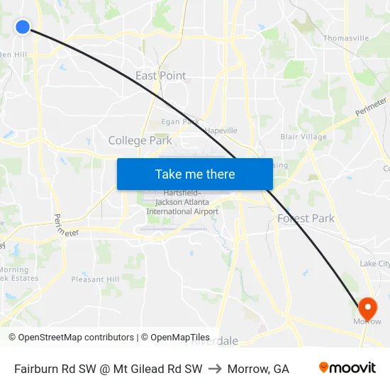Fairburn Rd SW @ Mt Gilead Rd SW to Morrow, GA map