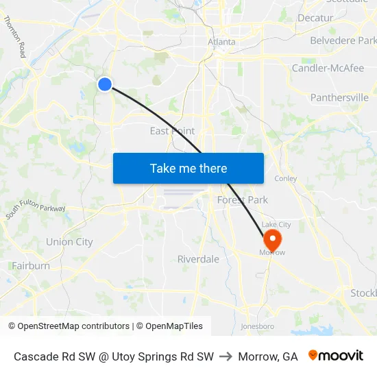 Cascade Rd SW @ Utoy Springs Rd SW to Morrow, GA map