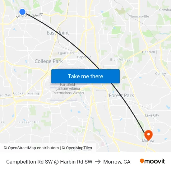Campbellton Rd SW @ Harbin Rd SW to Morrow, GA map