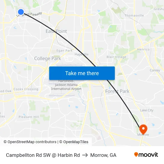Campbellton Rd SW @ Harbin Rd to Morrow, GA map