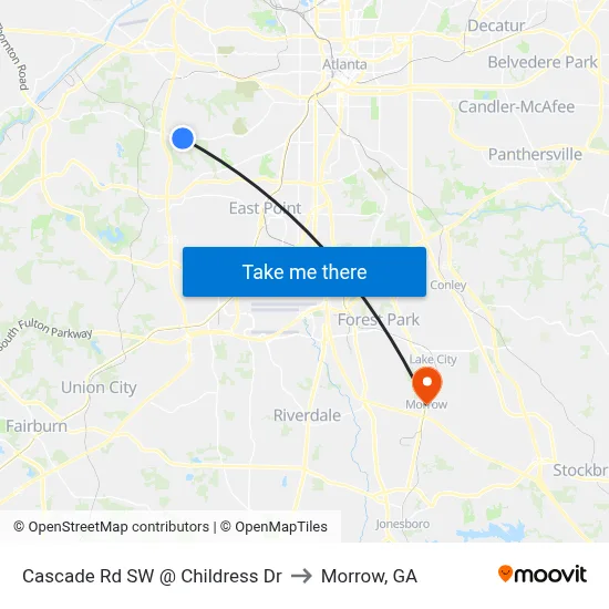 Cascade Rd SW @ Childress Dr to Morrow, GA map