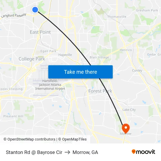 Stanton Rd @ Bayrose Cir to Morrow, GA map