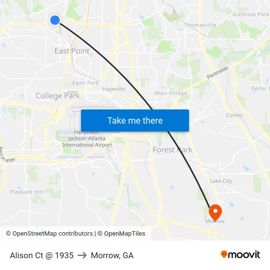 Alison Ct @ 1935 to Morrow, GA map