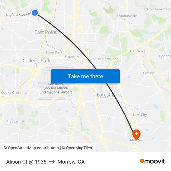 Alison Ct @ 1935 to Morrow, GA map